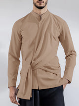 Mens Solid Stand Collar Long Sleeve Shirt SKUK50838