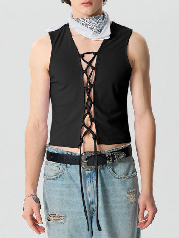 Mens Straps Cutout See Through Sleeveless Vest SKUK55070