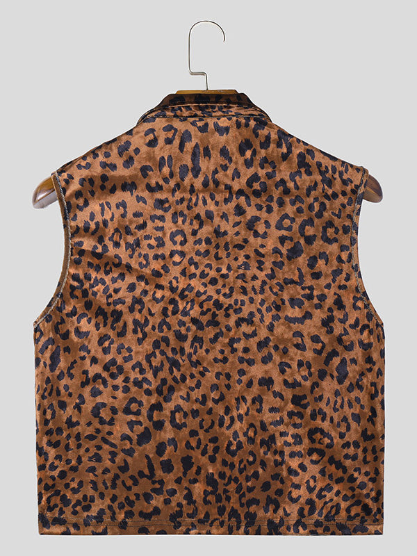 Mens Leopard Print Straps Sleeveless Crop Tops SKUK58193