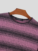 Mens Striped Knit Drop Shoulder Irregular T-Shirt SKUK38330