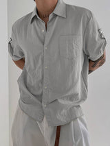 Mens Lapel Collar Short Sleeve Casual Shirt SKUK63632