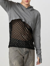 Mens Sheer Mesh Patchwork Long-Sleeve Hoodie SKUK87164