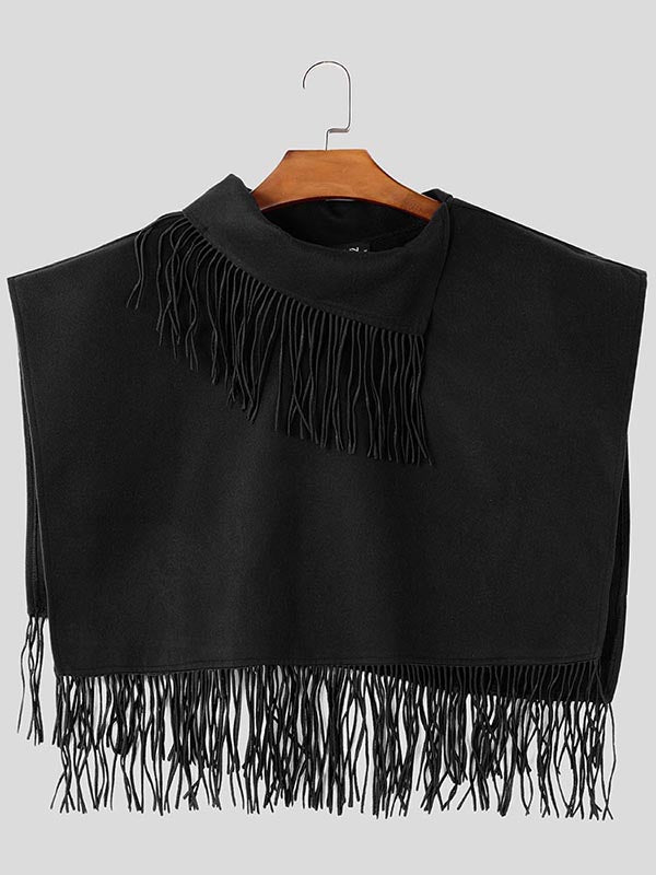 Mens Solid Color Fringe Cropped Cloak SKUK84514