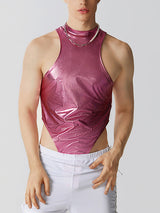 Mens Metallic Half-Collar Solid Sleeveless Bodysuit SKUK11253