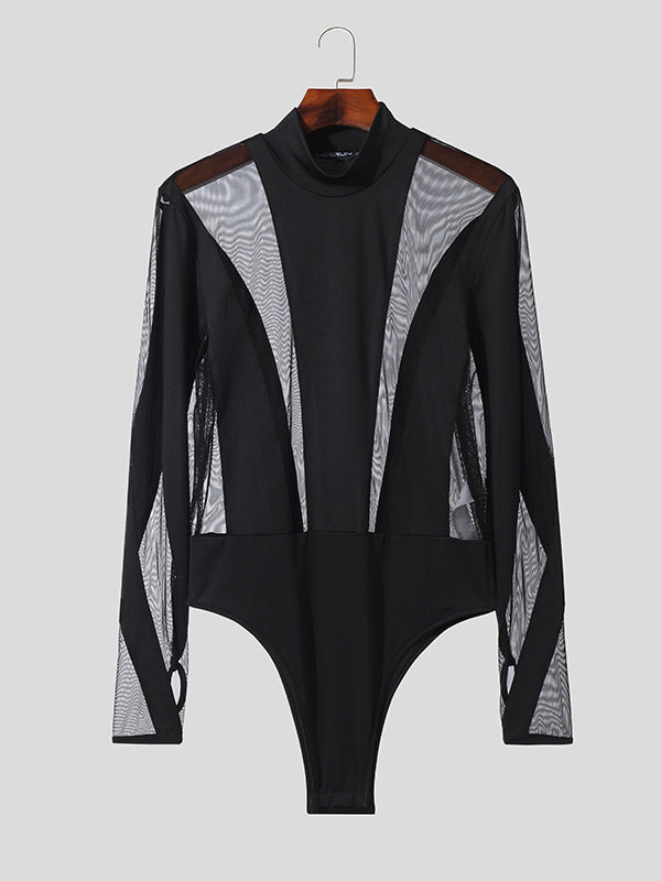 Mens Mesh Patchwork See Through Bodysuit SKUK24841