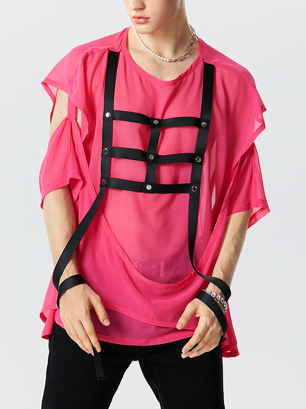 Mens Contrast Ribbon Cutout Deconstruction T-Shirt SKUK15889