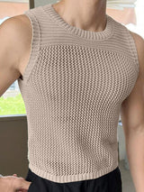 Mens Mesh Knit Crew Neck Sleeveless Vest SKUK32386