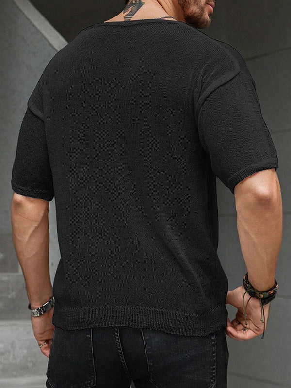 Mens Solid V-Neck Short Sleeve T-Shirt SKUK53851