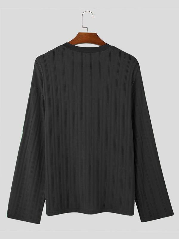 Mens Textured Vertical Stripe Long Sleeve T-shirt SKUK66398