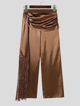 Mens Solid Color Tassel Satin Long Pant SKUK91787