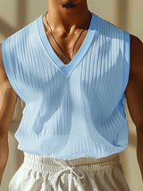 Mens Striped V-Neck Sheer Sleeveless Tank SKUK65118