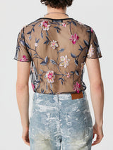 Mens Floral Embroidered See Through Short Sleeve T-Shirt SKUK53677