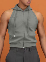 Mens Zipper Slim-Fit Hooded Sleeveless Tank SKUK90465