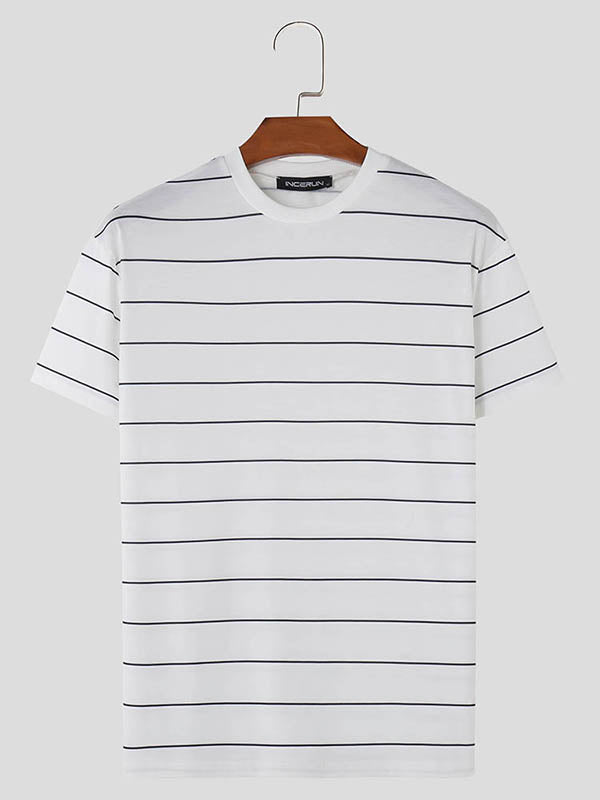 Mens Horizontal Striped Crew neck Short Sleeve T-Shirt SKUK72323