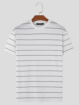 Mens Horizontal Striped Crew neck Short Sleeve T-Shirt SKUK72323