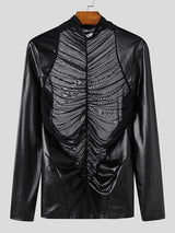 Mens Faux Leather Sheer Long Sleeve T-Shirt SKUK82386