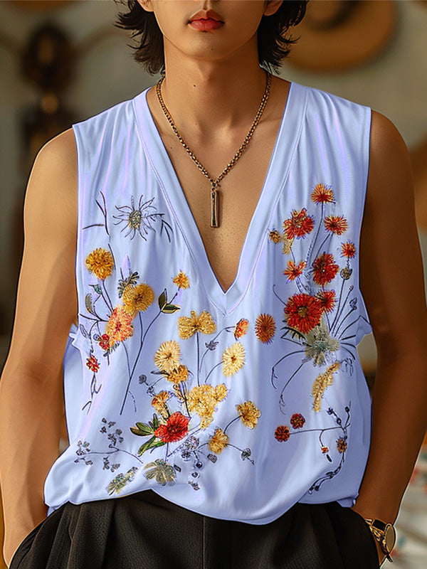 Mens Floral Print V-Neck Sleeveless Tank SKUK65103