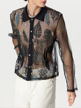 Mens Floral Embroidered Mesh Long Sleeve Shirt SKUK48530