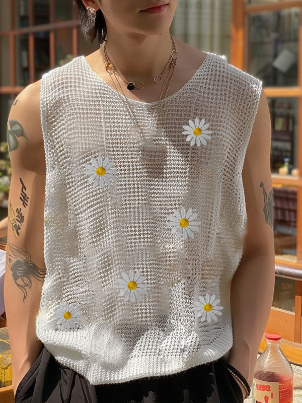 Mens Floral Print Mesh Panel Sleeveless Tank SKUK63835