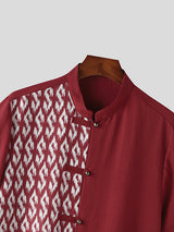 Mens Ethnic Pattern Patchwork Stand Collar Shirt SKUK49609