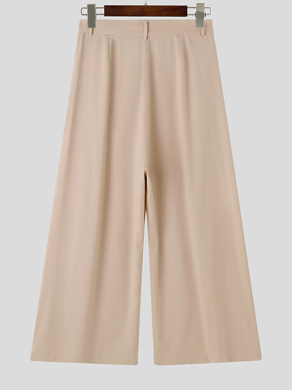 Mens Solid Pleated Wide Leg Pants SKUK17996