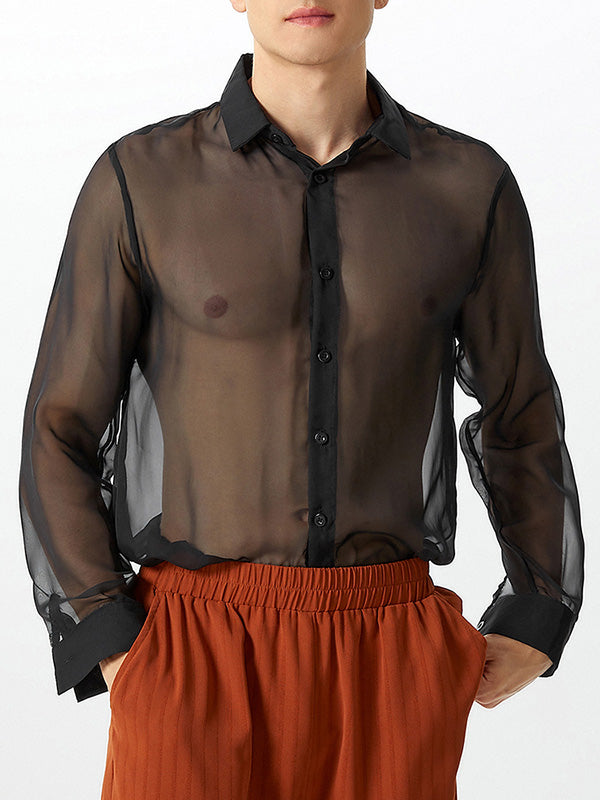 Mens Transparent Mesh Long Sleeve Shirts SKUD53139