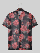 Mens Rose Print See Through Shirt SKUK51736