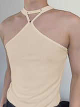 Mens Solid Halter Sleeveless Casual Veat SKUK61934