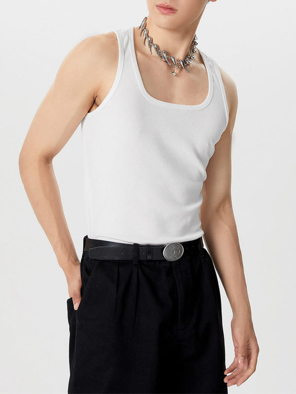 Mens Solid Square Collar Sleeveless Vest SKUK11850