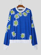 Mens Floral Print Pullover Long-Sleeve Sweatshirt SKUK79595