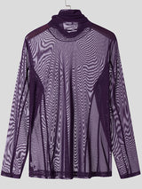 Mens Sheer Mesh Turtleneck Long-Sleeve T-Shirt SKUK93679