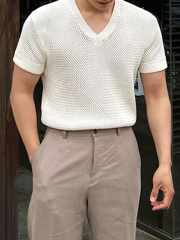 Mens Mesh Sheer Knit Short Sleeve T-shirt SKUK71124