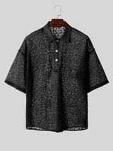 Mens Textured Sheer Short-Sleeve Polo Shirts SKUK58646