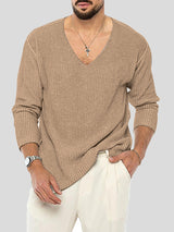 Mens Solid V-Neck Rib-Knit Casual T-Shirt SKUK22852