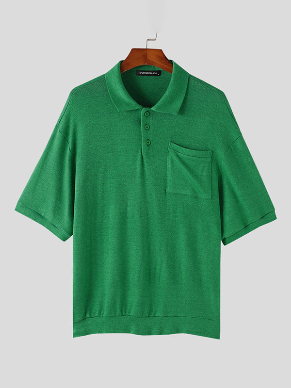 Mens Solid Color Collared Short Sleeve Shirt SKUK63661