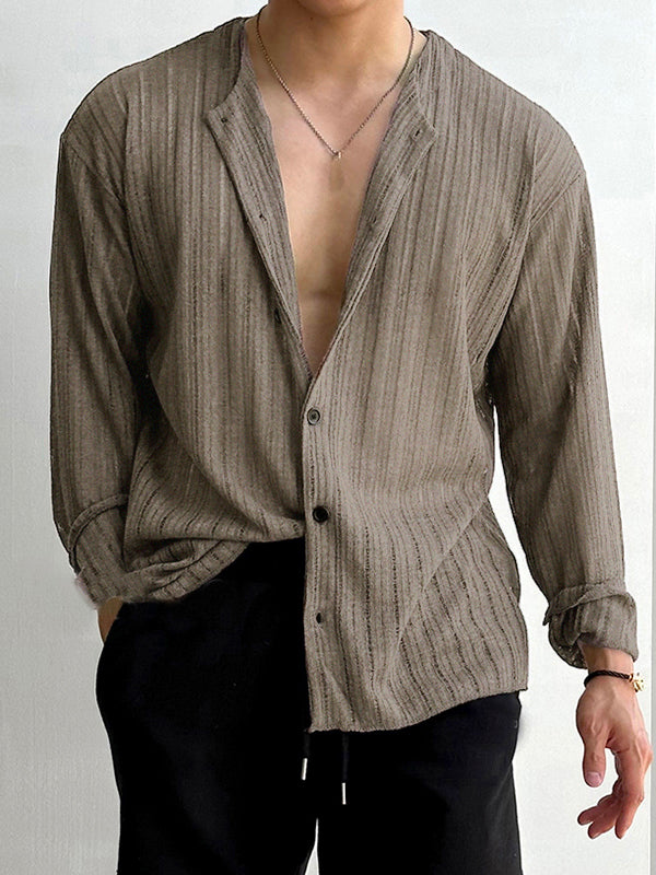 Mens Solid Knit Button Front Casual Shirt SKUK27714