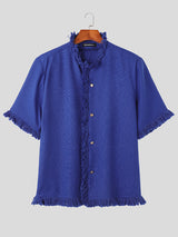 Mens Solid Fringe Trim Metal Button Shirt SKUK15648