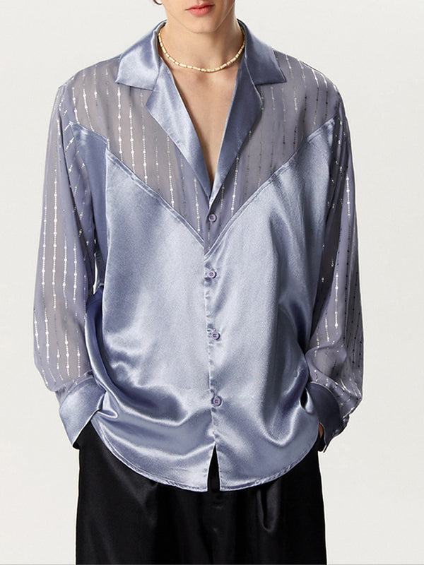 Mens Glitter Mesh Patchwork See Through Shirt SKUK46411