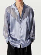 Mens Glitter Mesh Patchwork See Through Shirt SKUK46411