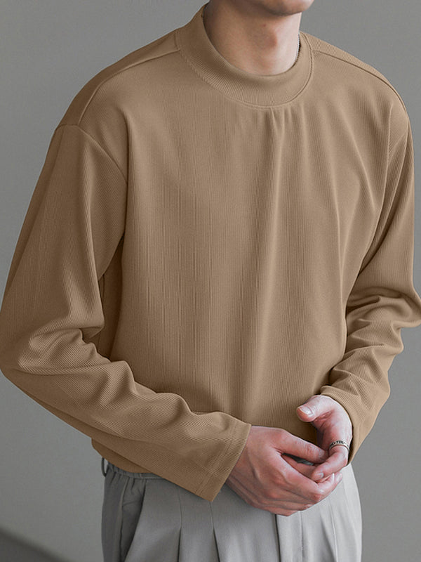 Mens Solid Ribbed Casual Long Sleeve T-Shirt SKUK32488