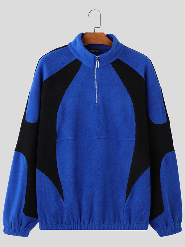 Mens Color-Block Panel Long-Sleeve Pullover Hoodie SKUK89150