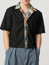 Mens Textured Patchwork Cropped Short-Sleeve Shirt SKUK65129