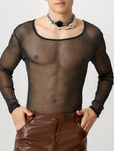 Mens Sparkling Mesh Sheer Long-Sleeve T-Shirt SKUK83109