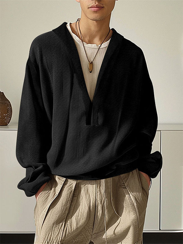 Mens Minimalist Deep V-Neck Pullover Sweatshirt SKUK75081