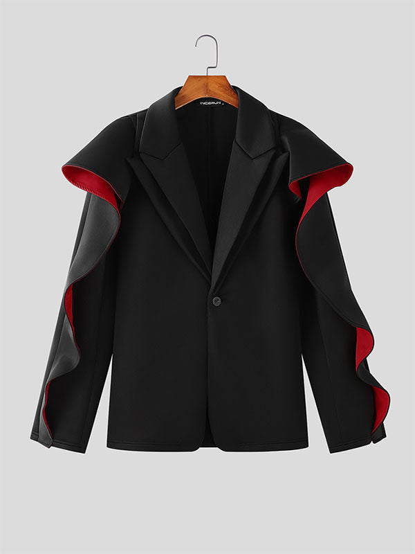 Mens Color-Block Waist-Cinching Long-Sleeve Blazer SKUK88023