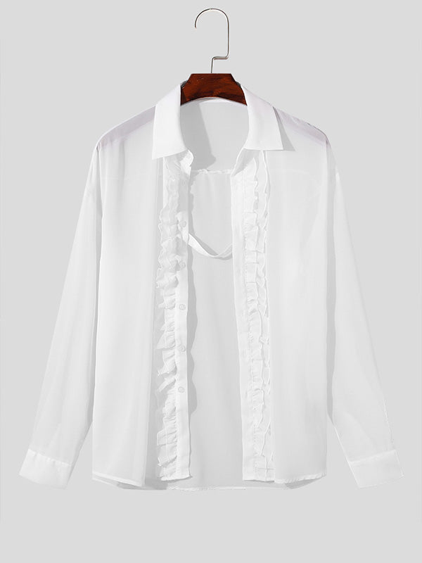 Mens Ruffles See Through Long Sleeve Shirt SKUK64165