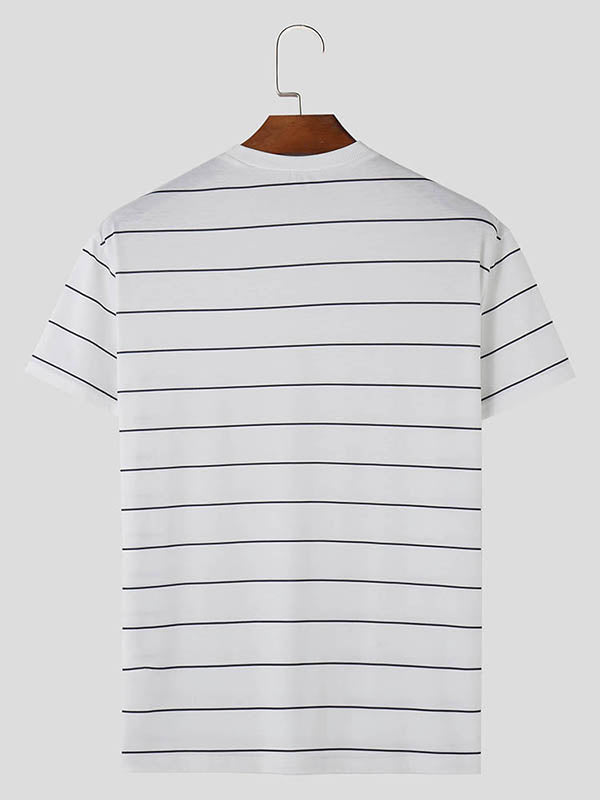 Mens Horizontal Striped Crew neck Short Sleeve T-Shirt SKUK72323