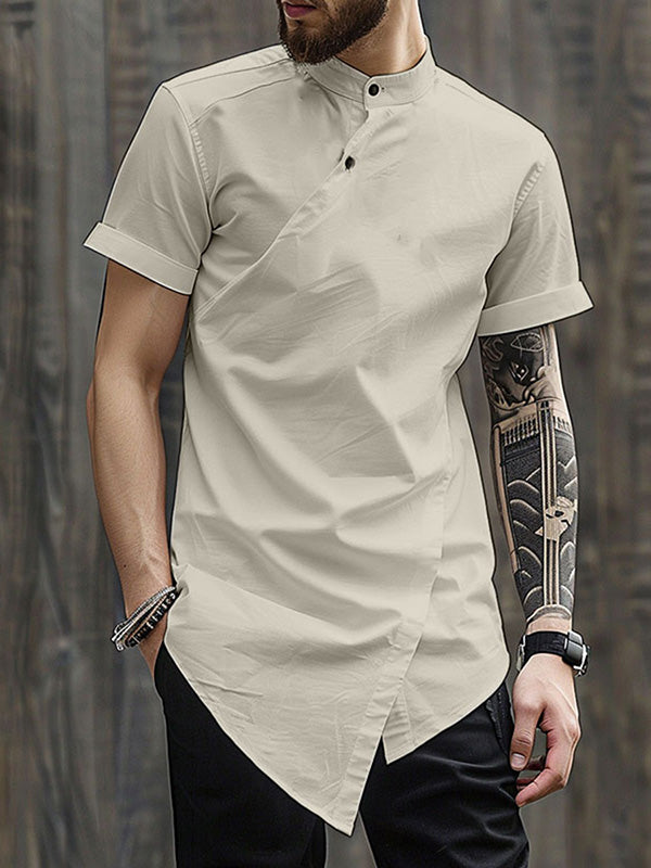 Mens Irregular Stand Collar Short Sleeve Shirt SKUK65477