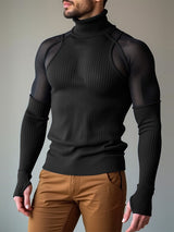 Mens Mesh Patchwork Textured Long-Sleeve T-Shirt SKUK84748