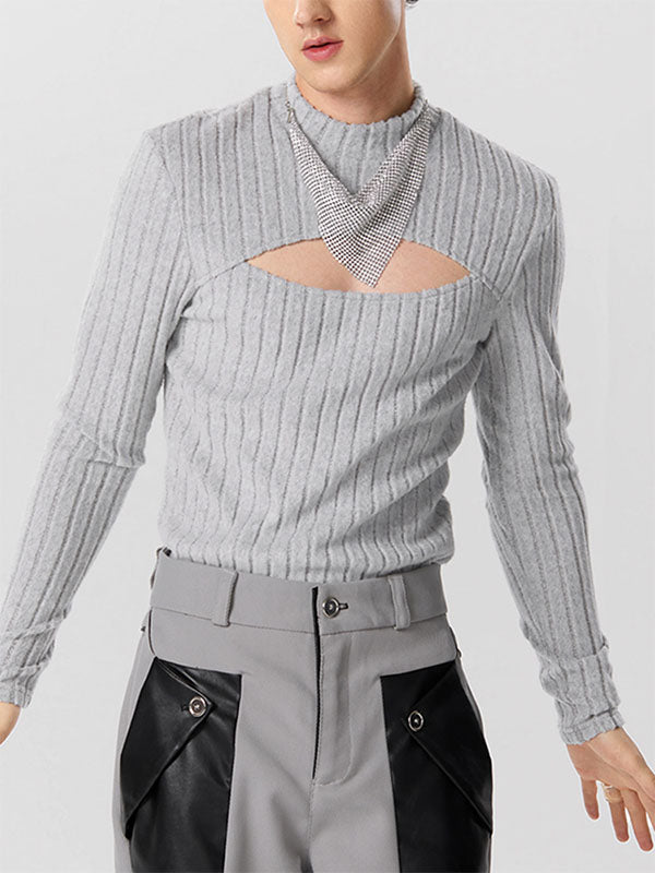 Mens Cutout Knit Long Sleeve Bodysuit SKUK26758